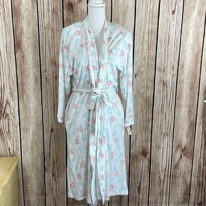 Miss Elaine White Floral Robe w/ Flower Lace/Embroidered accents Nee Condition S